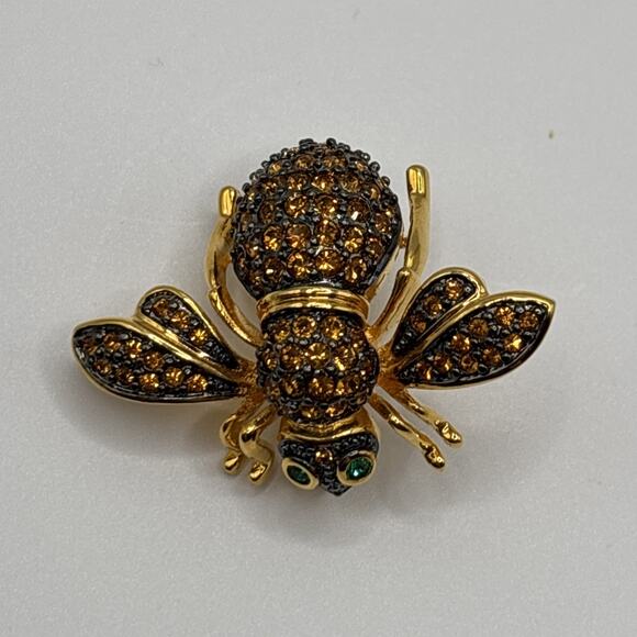 Joan Rivers Bee Pin Brooch Honeycomb Yellow Pave Crystal Gold Tone HTF RARE - Picture 6 of 9